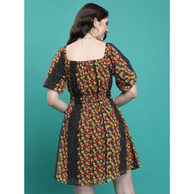 Ketch Women's Floral Printed Fit & Flare Dress | Multicolor - L