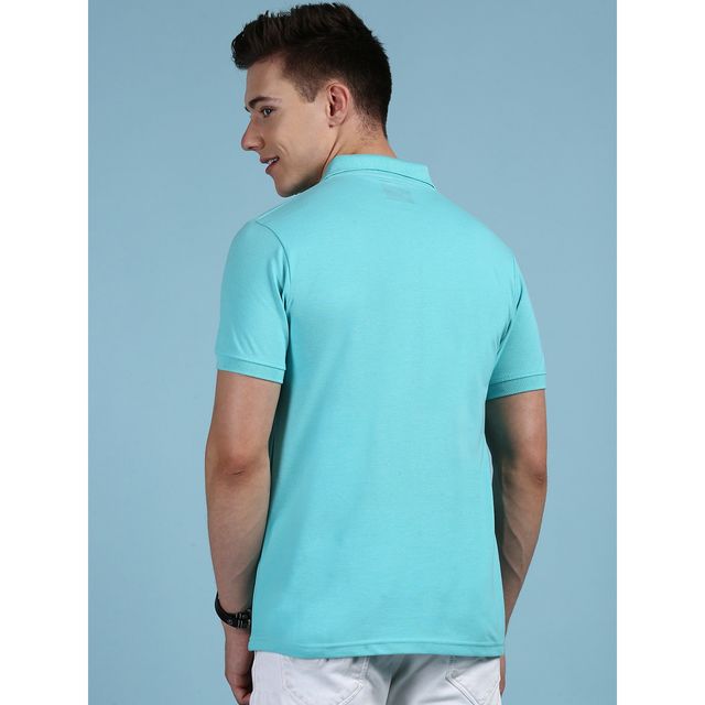Lux Cozi Men's Solid Cotton Polo T-shirt with Pocket | Pool Blue - L
