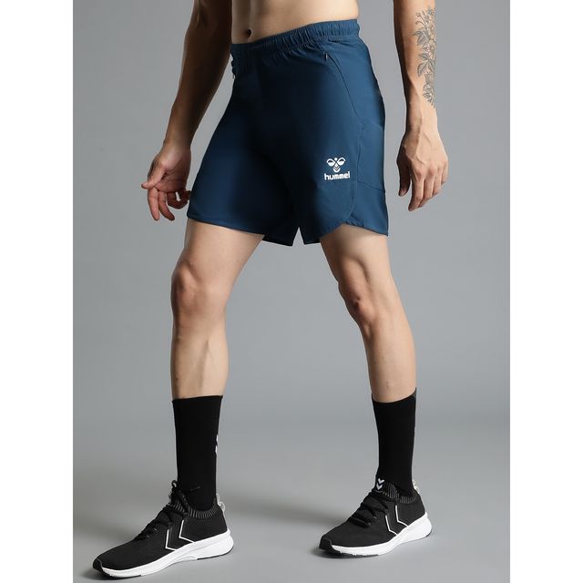 hummel Men's Kuro Solid Regular Fit Gym Shorts with Zipper Pockets | Blue - M