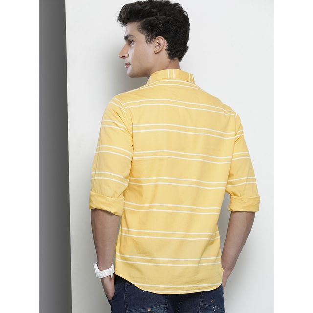 The Indian Garage Co | Men Slim Fit Striped Casual Shirt | Yellow | 2XL