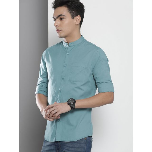 The Indian Garage Co Men's Regular Fit Solid Casual Shirt | Blue - 2XL