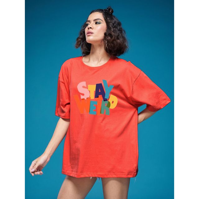 Smartees Women's Oversize Printed T-shirt | WW - 2037 | Orange - S