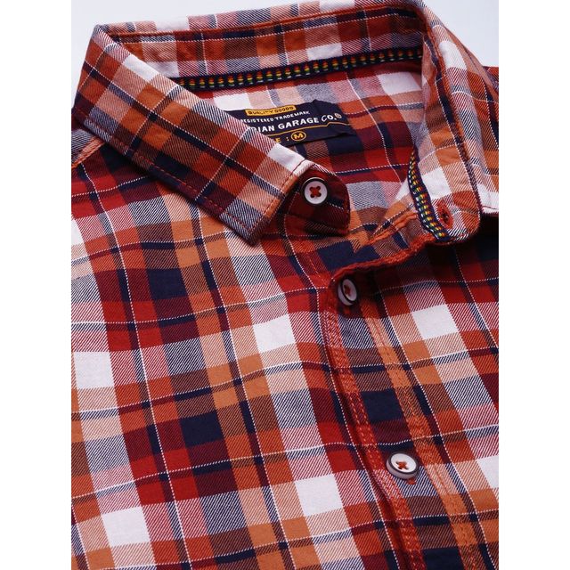 The Indian Garage Co Men's Slim Fit Checkered Casual Shirt | Red - M
