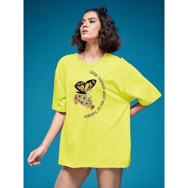 Smartees Women's Oversize Printed T-shirt | WW - 2050 | Lemon - L
