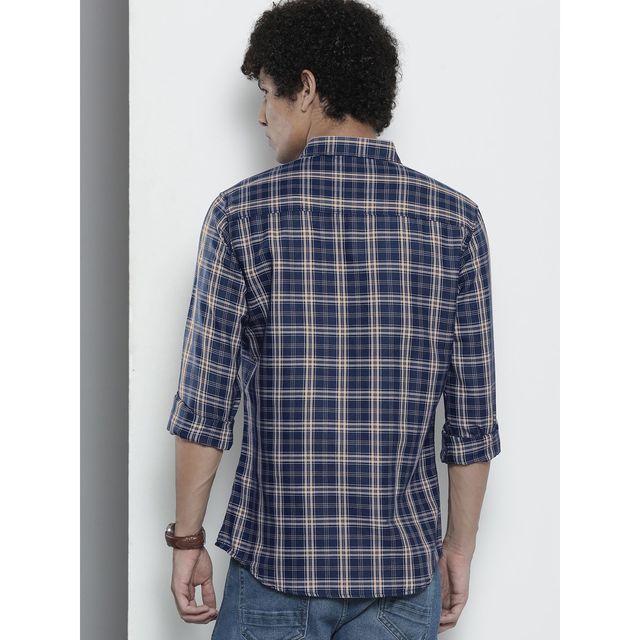 The Indian Garage Co Men's Regular Fit Checkered Casual Shirt | Navy - S