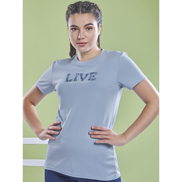 Technosport Women's Printed Slim Fit Round Neck Sports T-shirt with TECHNOCOOL+ - Omphalodes L
