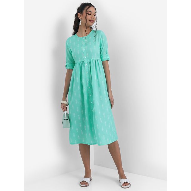 Ketch Women Sea Green Print Fit Flare Midi Dress | Sea Green | XL
