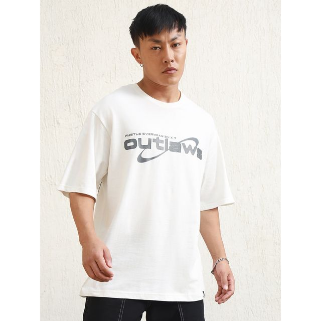 Hubberholme Men's Graphic Printed Drop Shoulder Relaxed Fit T-shirt | White - XXL