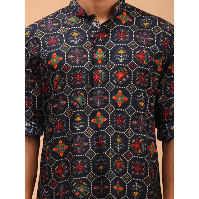 Vastramay Men's Cotton Blend Kurta | Blue - M