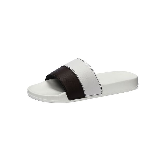 hummel Camp Color Block slides for Men with Cushioned Sole and Arch Support | White & Fudge | 7
