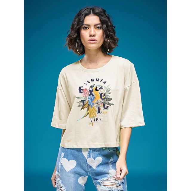 Smartees Womens Oversize Printed T-shirt | WW - Boxy | 3003 | Skin | S
