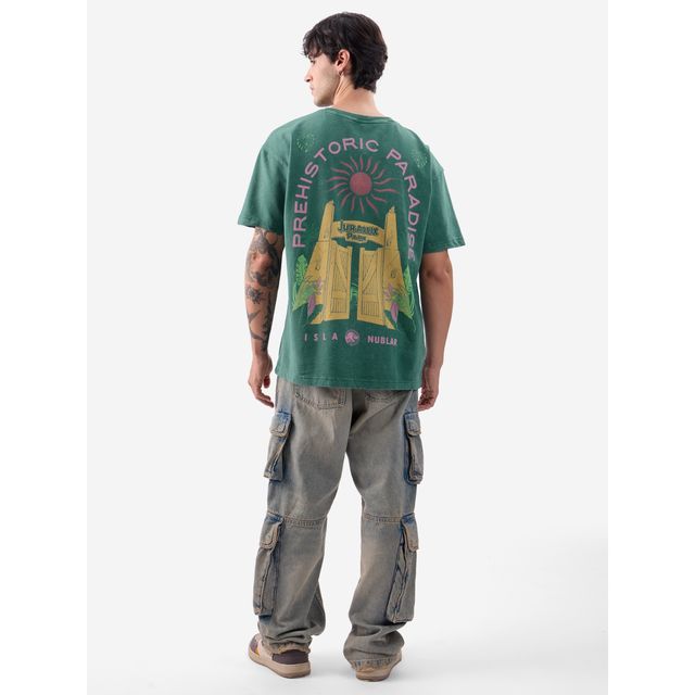 The Souled Store Men's Jurassic Park Prehistoric Paradise Vintage Oversized T-shirt | Green - S