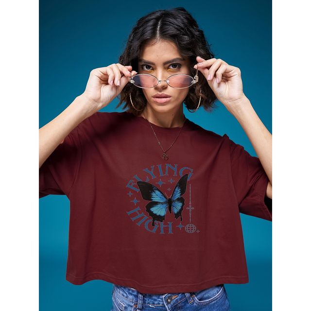 Smartees Womens Oversize Printed T-shirt | WW - Boxy | 3001 | Maroon | M