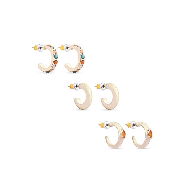 Accessorize London Women's Multi Set Of 3 Huggie Brights Gem Hoops Earring - Multi