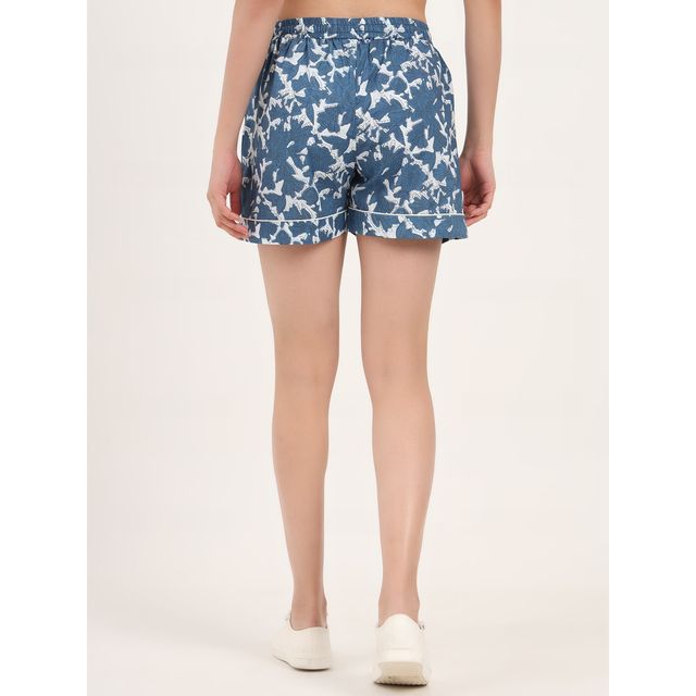 Divena Sky Blue Printed Cotton Shorts for Women | DK0254 - S