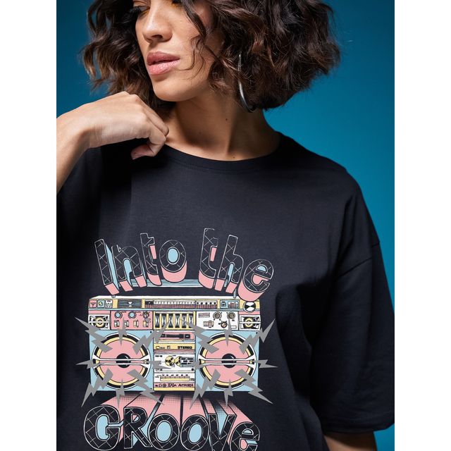 Smartees Women's Oversize Printed T-shirt | WW - 2043 | Black - M