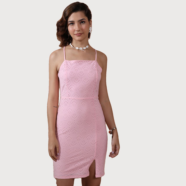 Buy Ketch Women's Schiffli Shoulder Straps Bodycon Dress | Pink - L Online  - Price @ 241 | Instant Delivery | Zepto