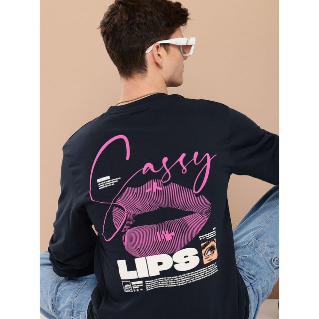 Difference of Opinion Men Printed Oversized T-shirt - Navy Blue | Pure Cotton | XL