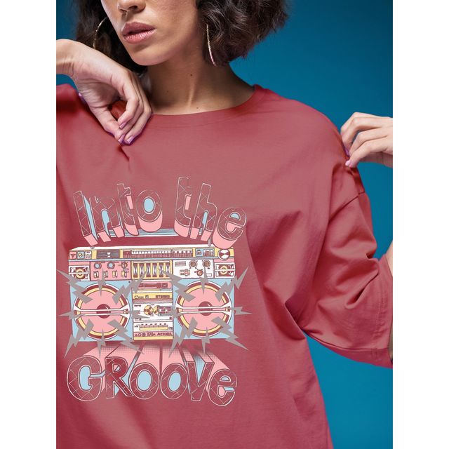 Smartees Women's Oversize Printed T-shirt | WW - 2043 | Onion Pink - L
