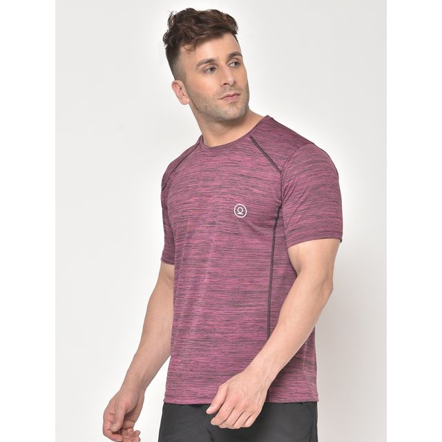 Chkokko Men's Round Neck Regular Fit Half Sleeves Gym T-shirt | Magenta - S
