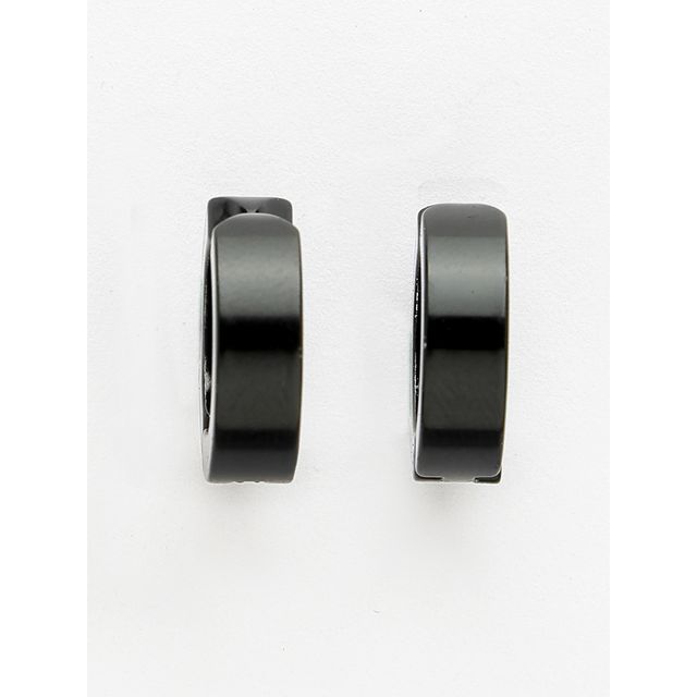 NVR Men's Black Rhodium-plated Stainless Steel Hoop Earrings | NVR2605