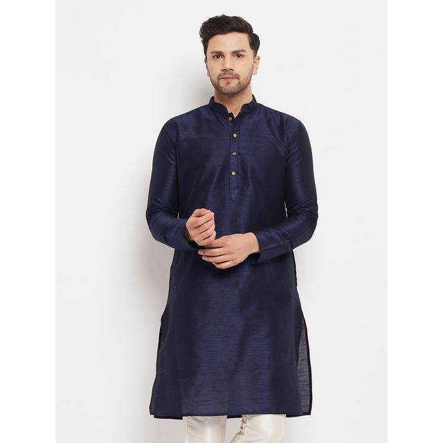 Vastramay Men's Silk Blend Kurta | Dark Blue - L