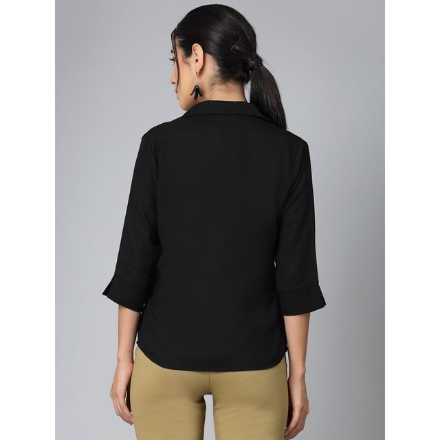 Style Quotient Women Nude Solid Polymoss Regular Casual Shirt | L | SS23SQARTI - Black