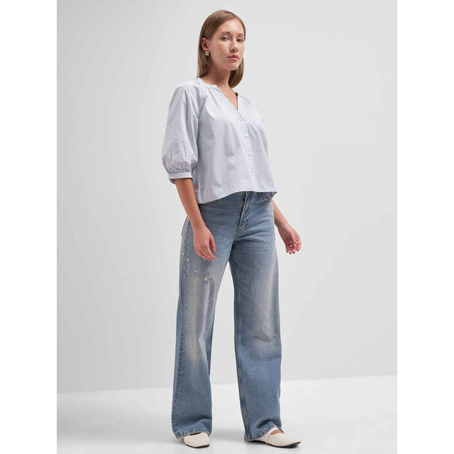 Tokyo Talkies Women Manderin Collar 3/4Th Sleeve V Neck Front