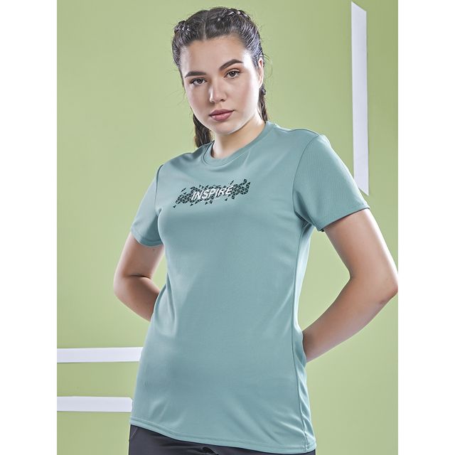 Technosport Women's Printed Slim Fit Round Neck Sports T-shirt with TECHNOCOOL+ - Lake Green XL