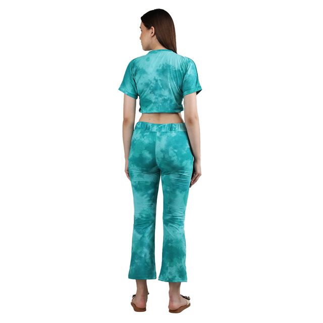 Duchess Women's Cotton Round Neck Printed top & Pyjama Co-ord Set | Light Cream Green - XL