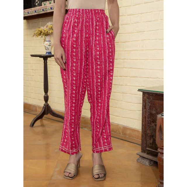 Rangdeep Women s Floral Printed Regular Gotta Patti Kurta with Trousers & Dupatta | Pink | M