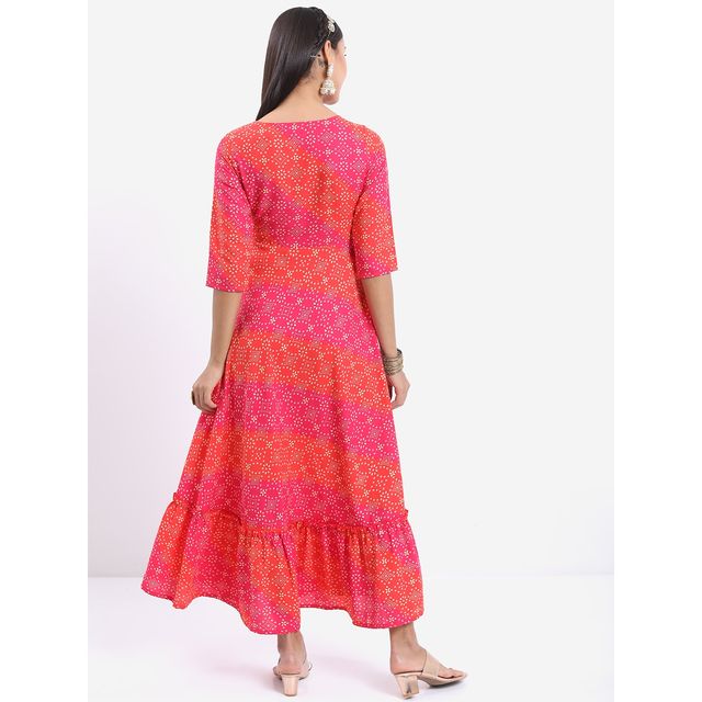 Ketch Women Ethnic Motifs Printed Maxi Dress | Fuchia | L