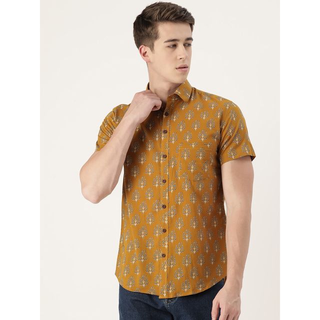 Sanskrutihomes Original Printed Casual Shirt for Men | Mustard | S