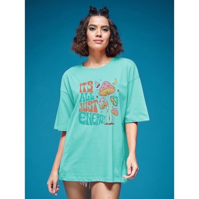 Smartees Womens Oversize Printed T-shirt | WW - 2054 | Sea Green - M