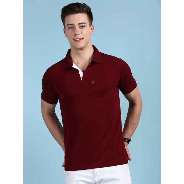 Lux Cozi Men's Solid Cotton Polo T-shirt with Pocket | Maroon - L