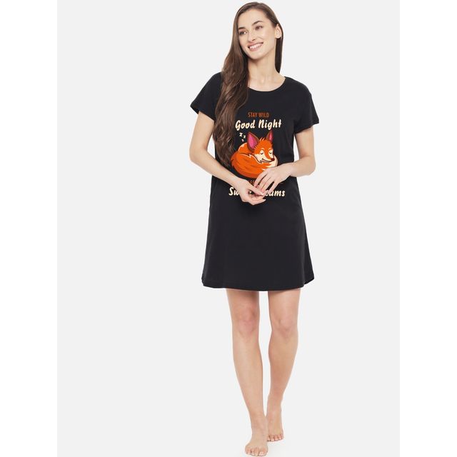Fflirtygo Women's Cotton Sleep Tees Loungewear Gsn gudnitswtdrms Black | XL