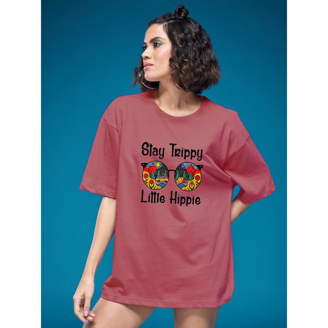 Smartees Women's Oversize Printed T-shirt | WW - 2032 | Onion Pink - M