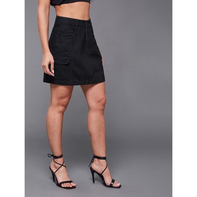 Miss Chase Women Straight High Rise Clean Look Mini Denim Skirt