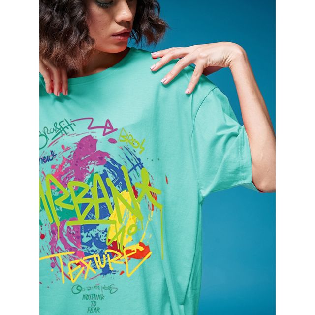 Smartees Women's Oversize Printed T-shirt | WW - 2064 | Sea Green - L