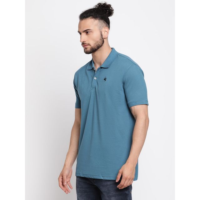 Cantabil Men's Solid Polo Neck Casual T-shirt | Blue - XXL