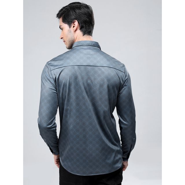 Highlander Men's Printed Knitted Party Wear Casual Shirt - Blue | M