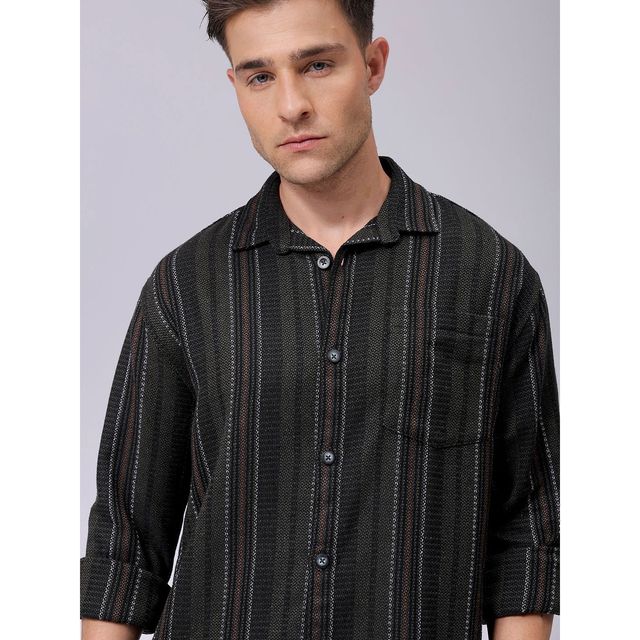 The Indian Garage Co Men's Relaxed Fit Striped Resort Shirt | Black - L