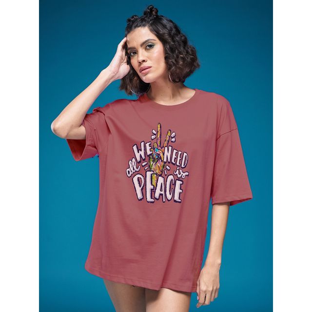 Smartees Womens Oversize Printed T-shirt | WW - 2055 | Onion Pink - L