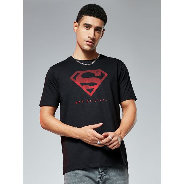 The Souled Store Men's Regular Superman - Iconic Emblem T-shirts | Black | XL
