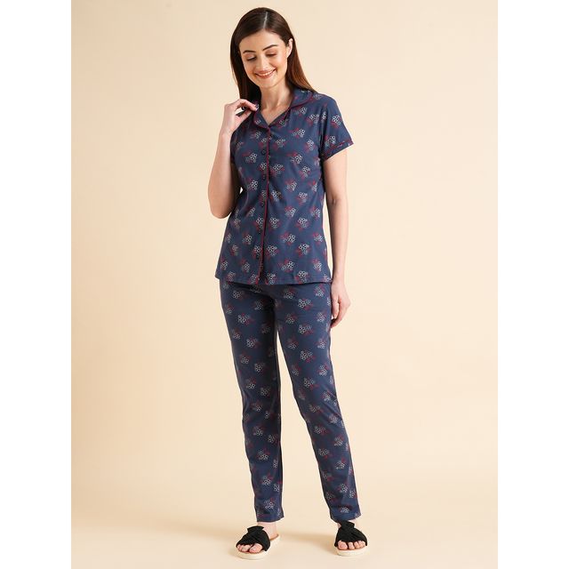Sweet Dreams Women Printed Half Sleeves Pyjama Set Navy L