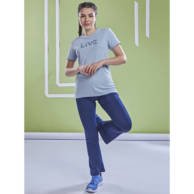 Technosport Women's Printed Slim Fit Round Neck Sports T-shirt with TECHNOCOOL+ - Omphalodes L