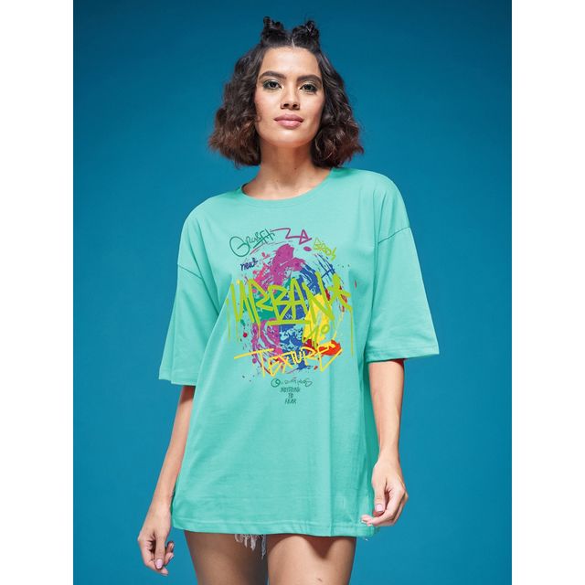 Smartees Women's Oversize Printed T-shirt | WW - 2064 | Sea Green - L
