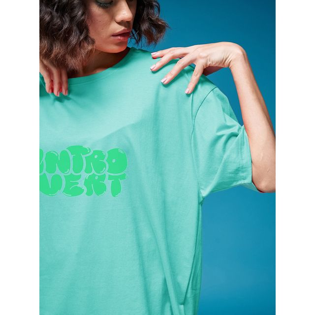 Smartees Women's Oversize Printed T-shirt | WW - 2035 | Sea Green - S
