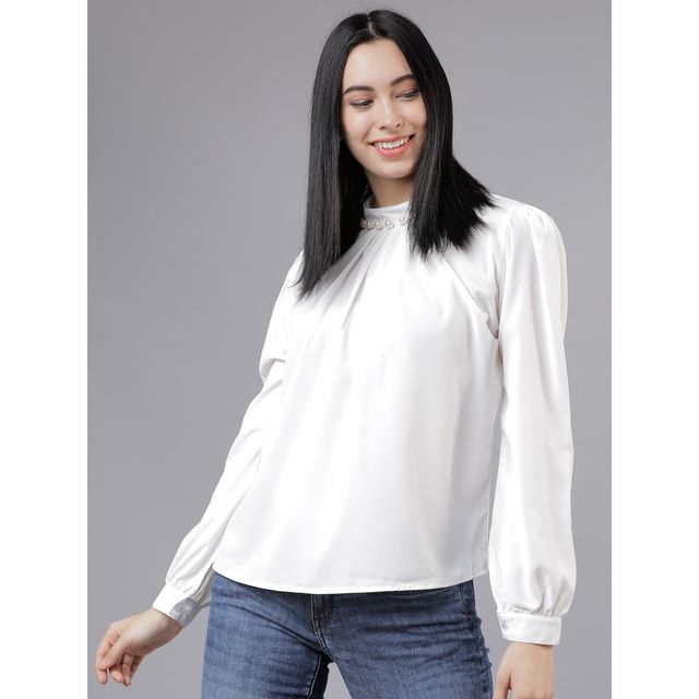 Tokyo Talkies Women's Solid A-Line Top | Off White - S