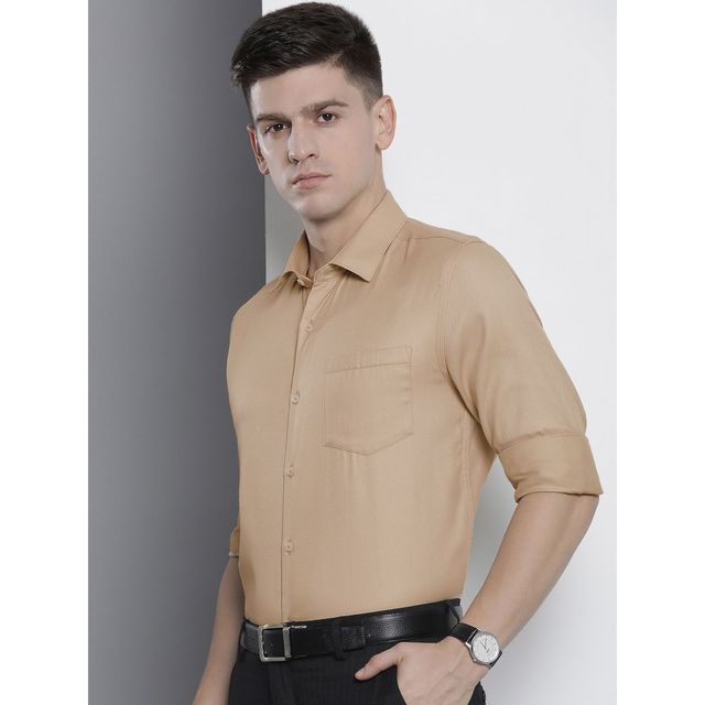The Indian Garage Co Men's Slim Fit Solid Formal Shirt | Beige - S